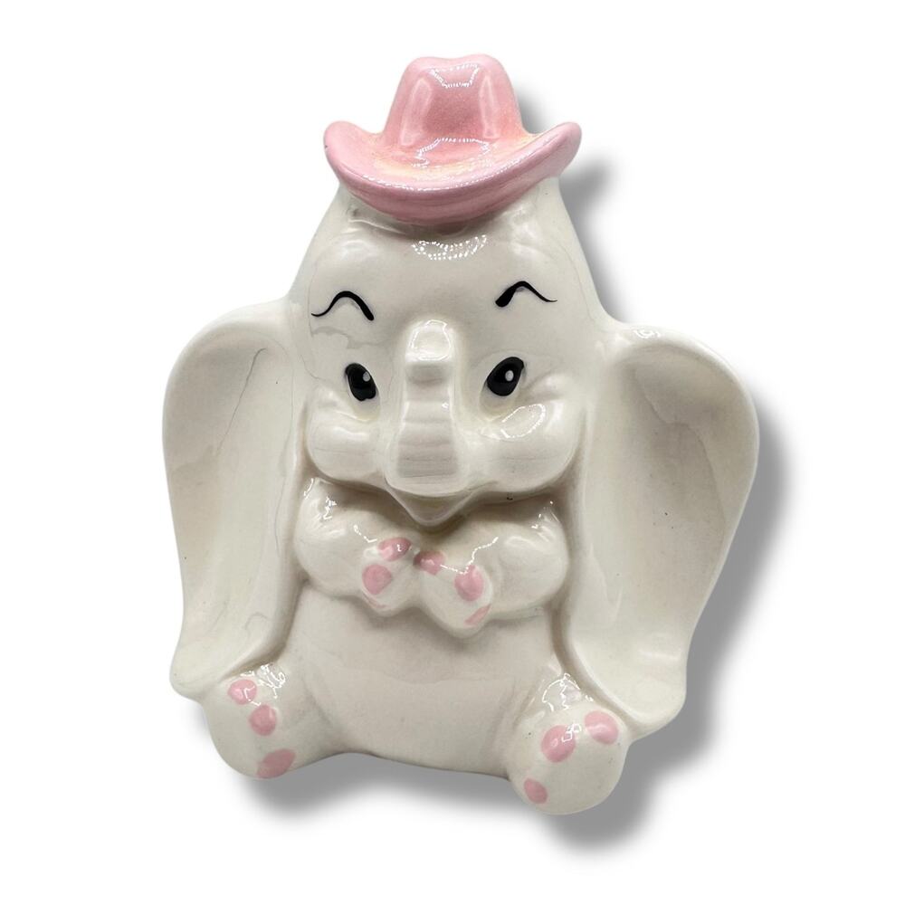 Ceramic VINTAGE 6" Disney Dumbo ELEPHANT with PINK COWBOY HAT FIGURE